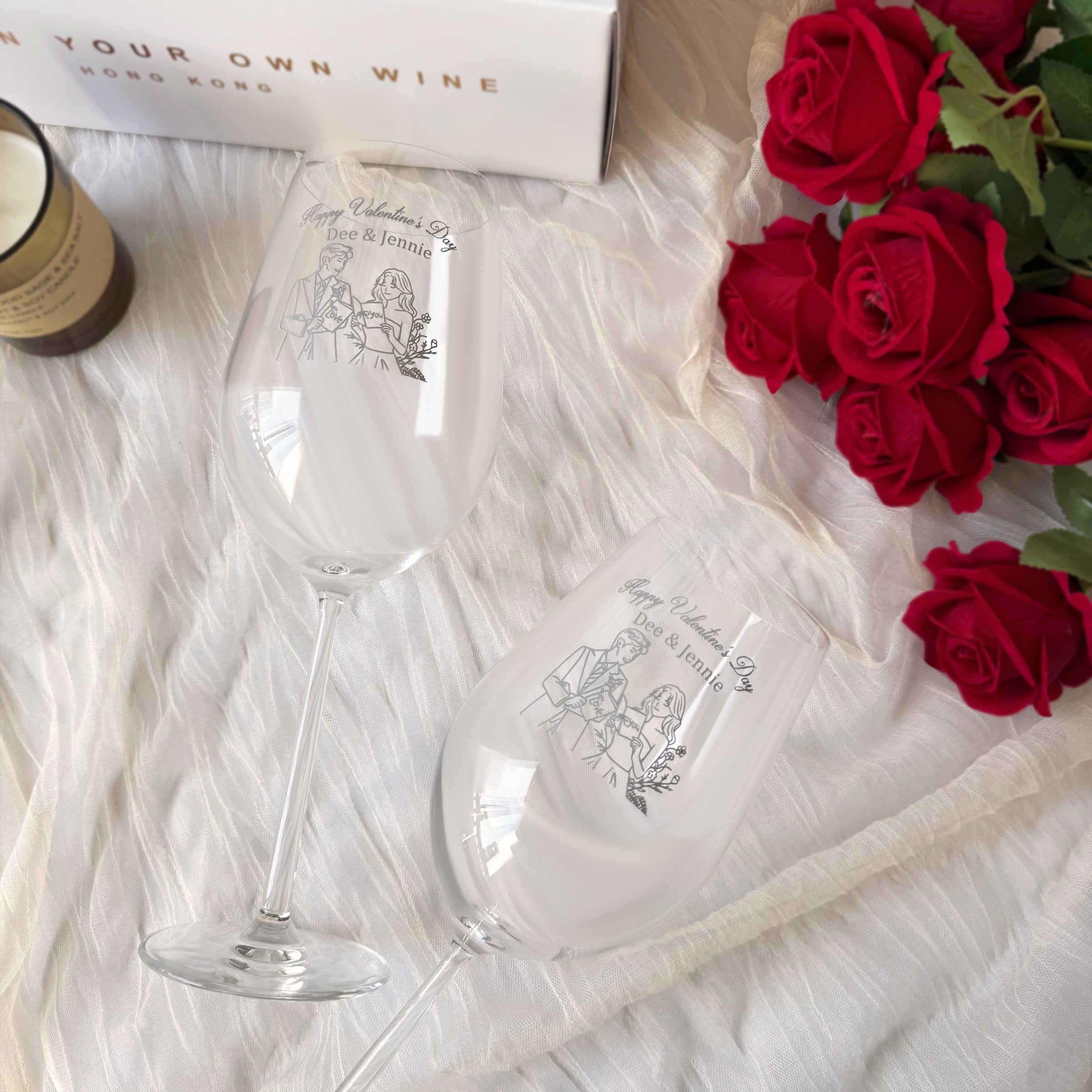 Portrait Customization Red Wine Glasses | Valentine's Day Gift | Portrait Engraving | Custom Design Red Wine Glasses | Personalized Couple Gift | Anniversary & Wedding Celebration Glasses | Wedding Gift DY05-59