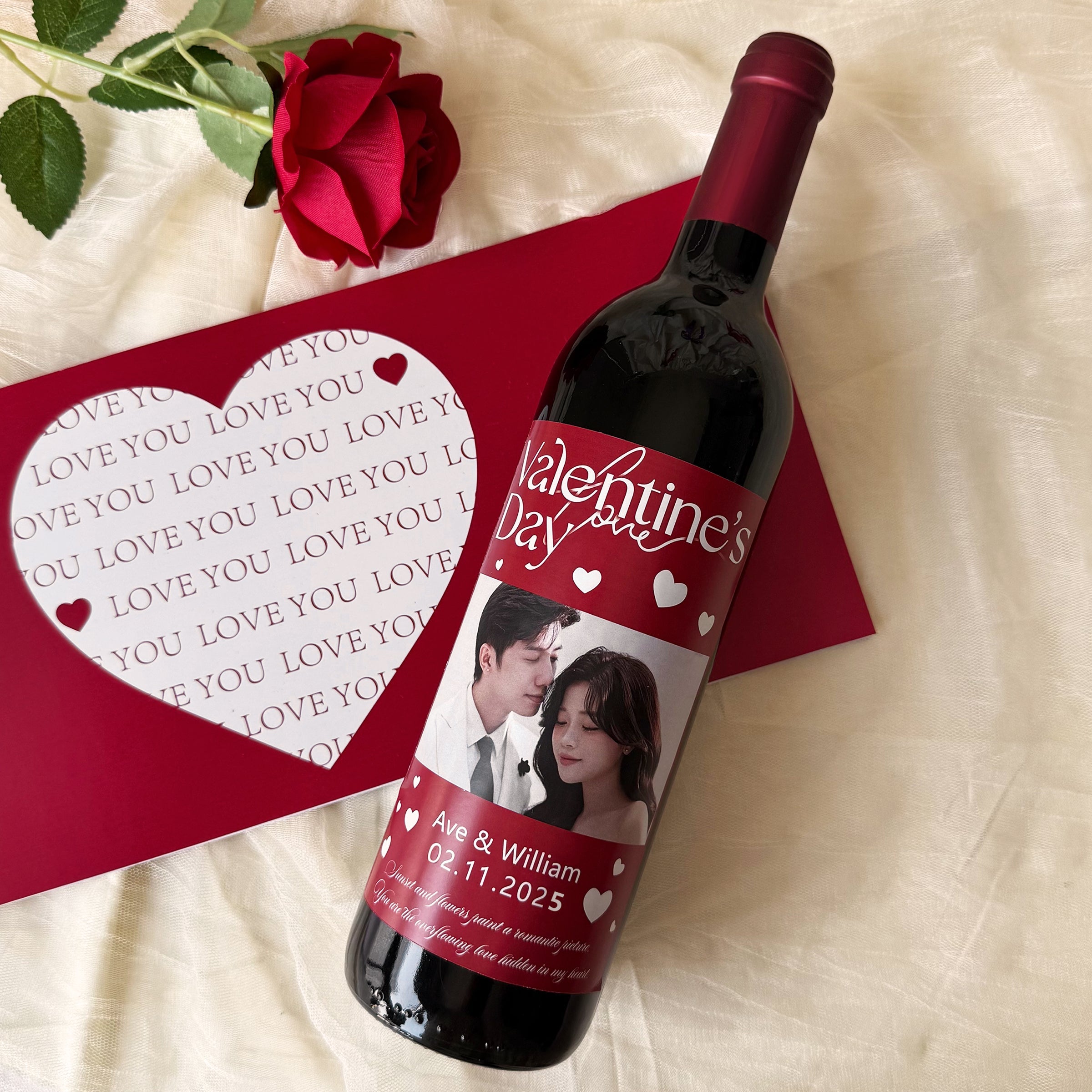 Customized Couple Gifts - Wine Glass Text Engraving, Sweet Photo Wine Label Customization, Commemorative Gift for Couples, Qixi Valentine's Day Gift Exchange - Couper Wine Labels DY05-59