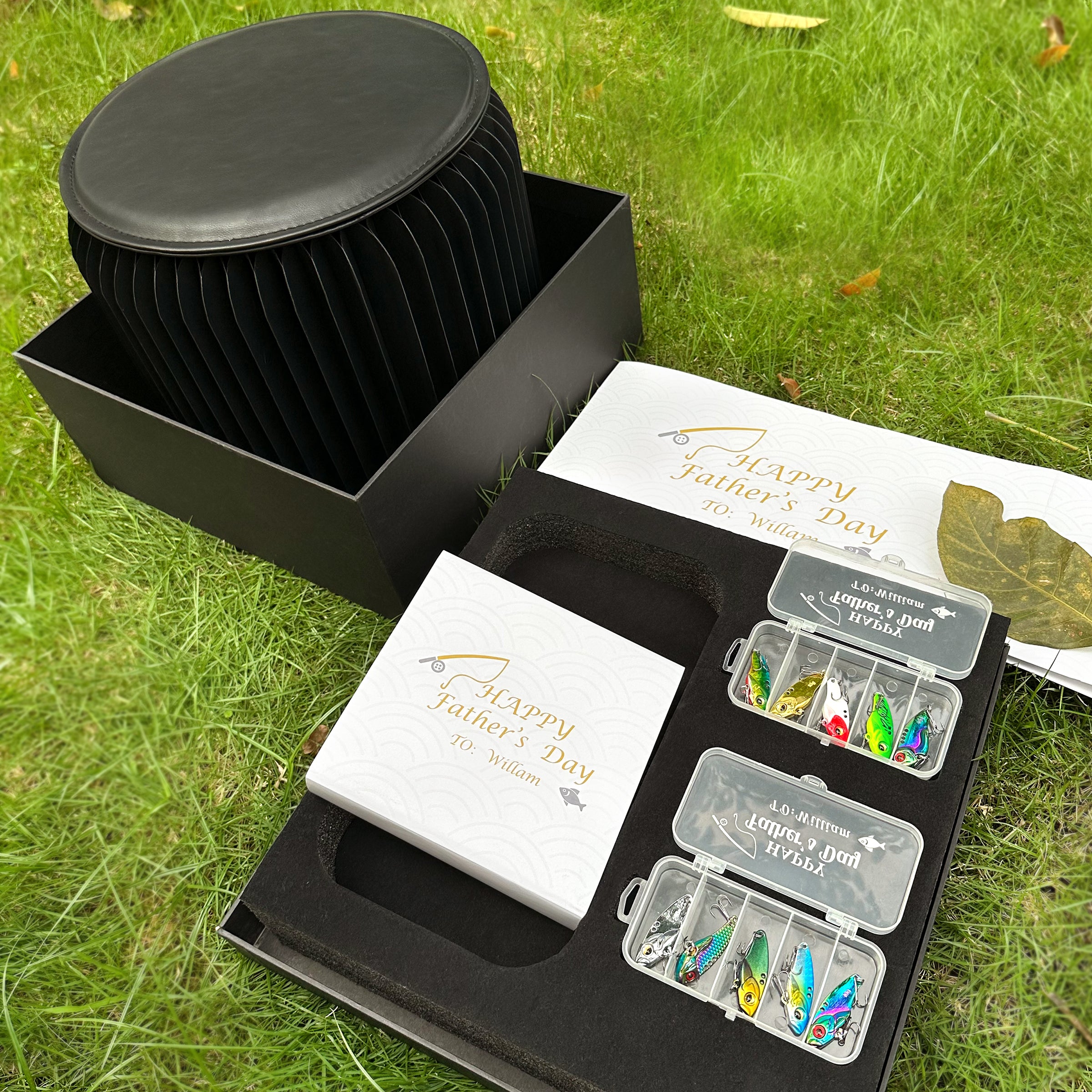 Father's Day Gift Box丨Portable Fishing Stool Outdoor Folding Stool Portable Gift Box Essential for Fishing Fake Bait Set Gift for Fishing Lovers