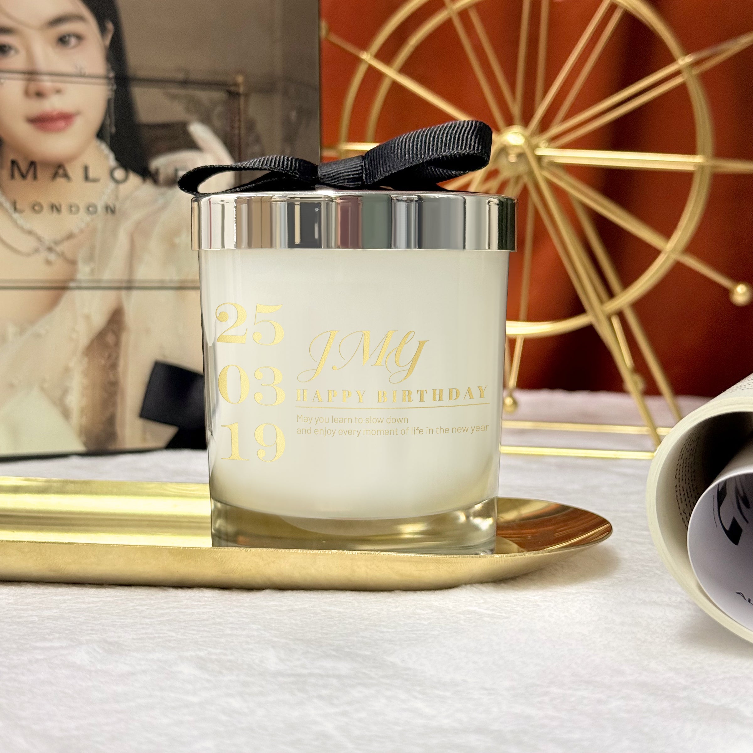 Custom Jo Malone Fragrance Gift Set with Personalized Box Design, Photo Customization, and Engraved Text Messages – A Unique Romantic Birthday Gift for Her Featuring Pet Portrait Customization Jo Malone Aromatherapy gift box-customized box DY01-417