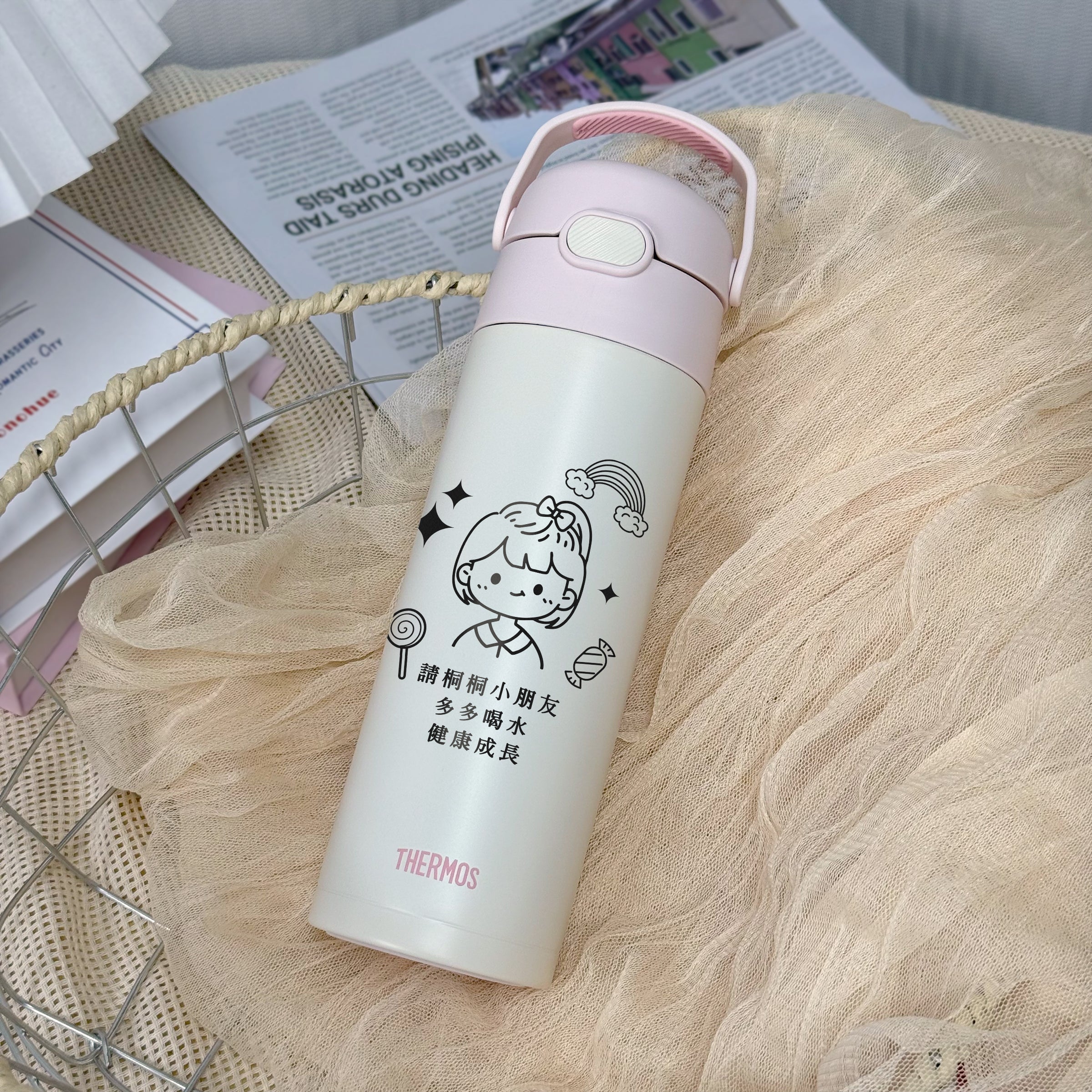 Customized Children's Day Gift丨Cartoon Portrait Engraved Thermos Cup THERMOS 500ml Straw Thermos Cup Elementary school graduation surprises DY02-105