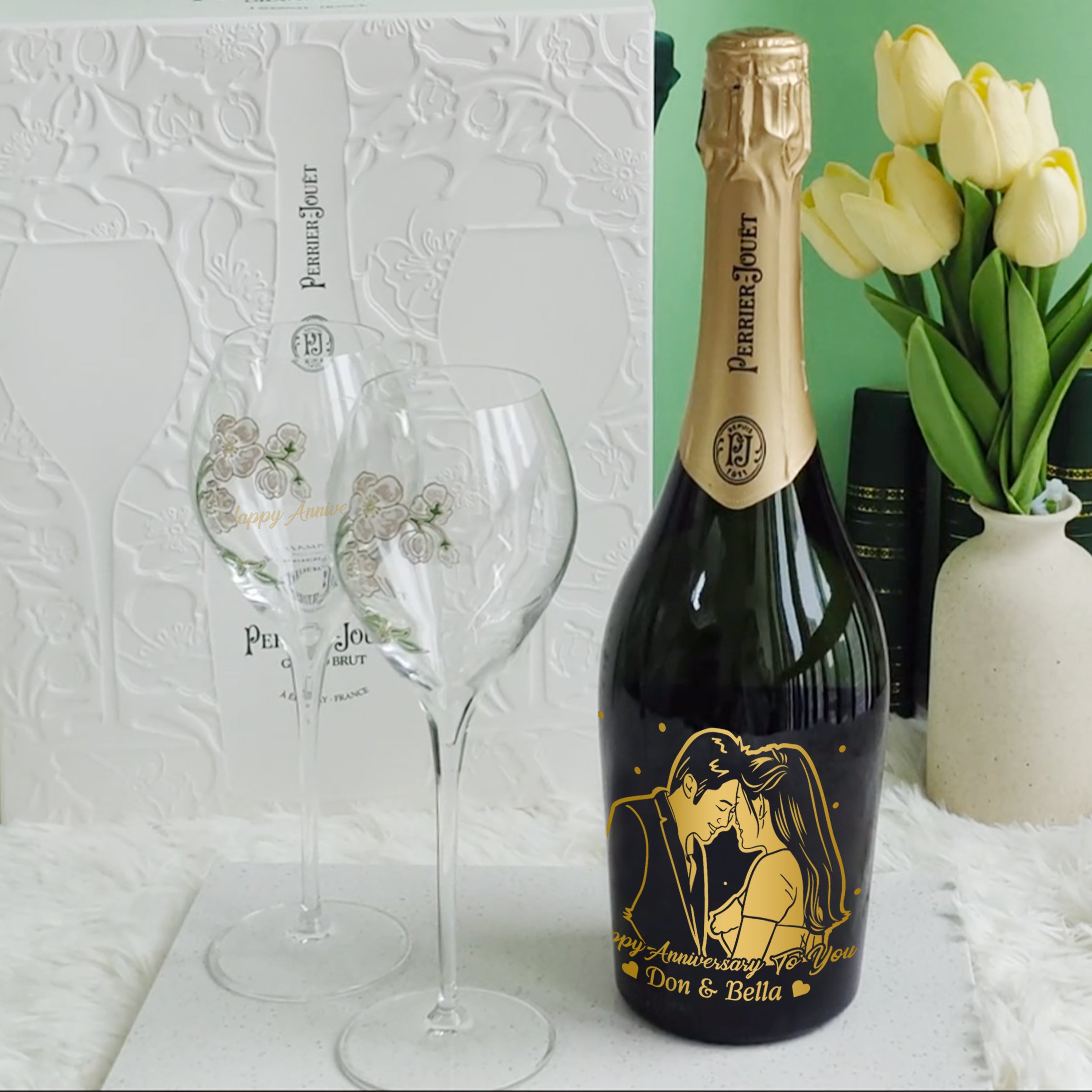 [Customized Gift] Perrier-Jouët Grand Brut Set Anniversary Gift Couple Gift (Portrait Engraving)
