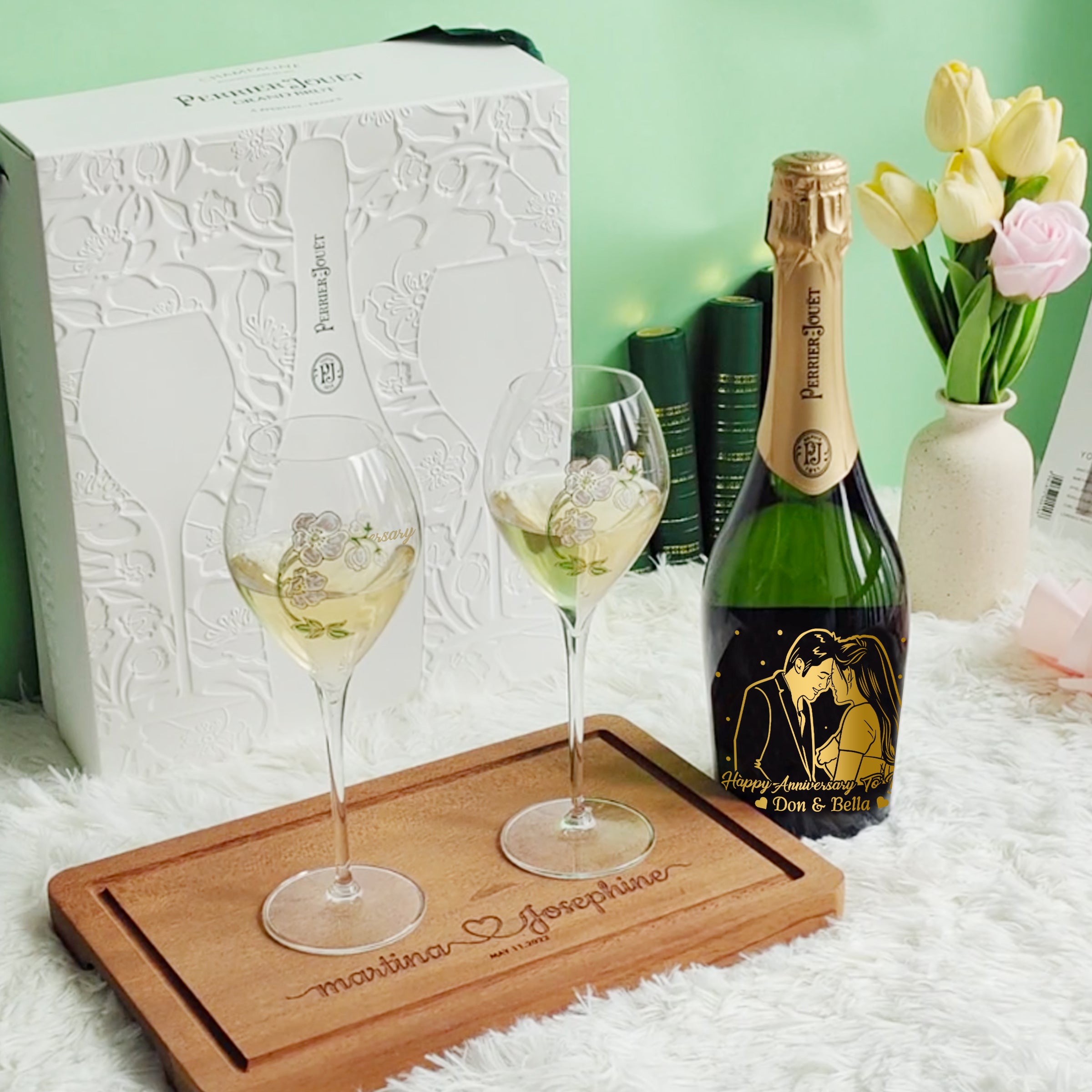 [Customized Gift] Perrier-Jouët Grand Brut Set Anniversary Gift Couple Gift (Portrait Engraving)