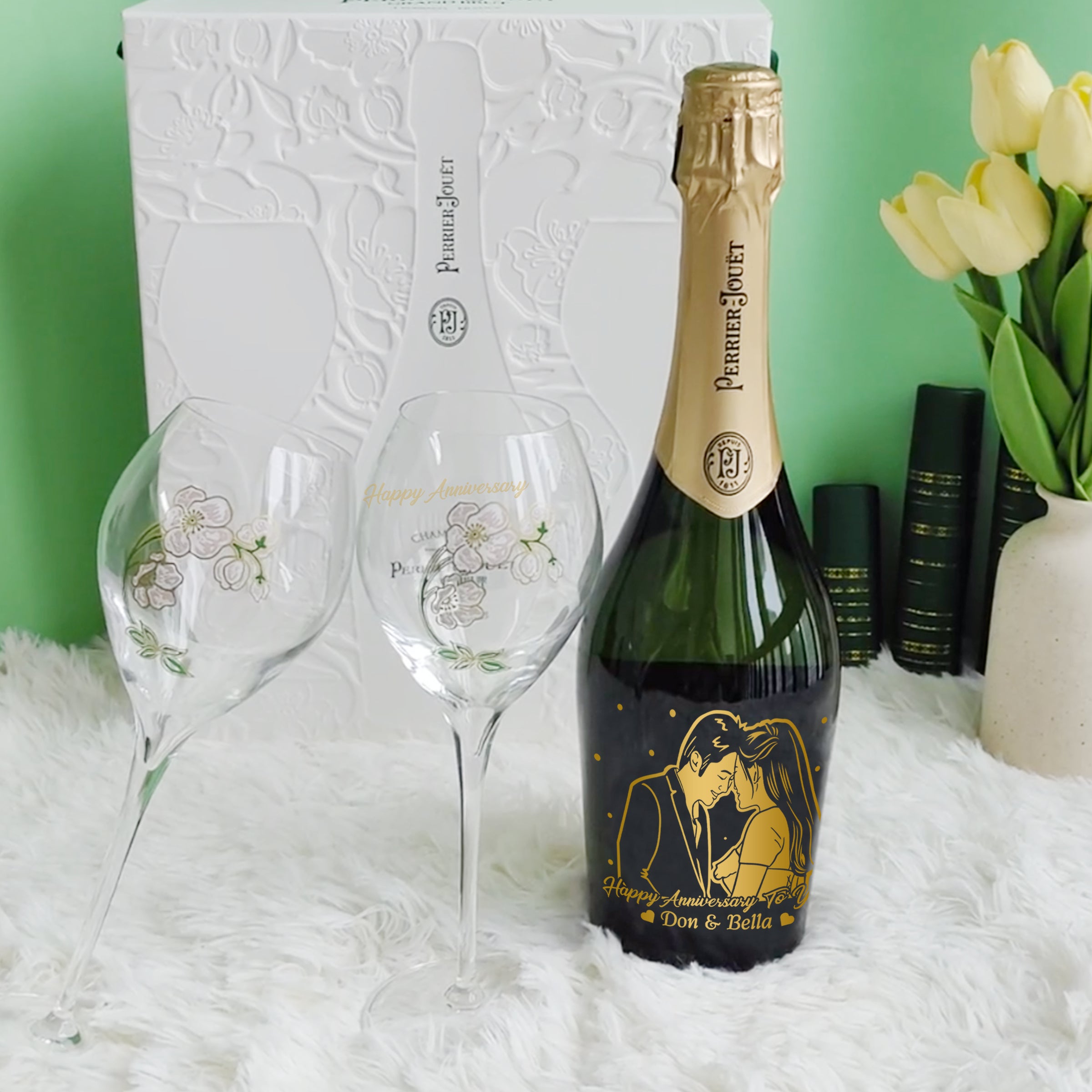 [Customized Gift] Perrier-Jouët Grand Brut Set Anniversary Gift Couple Gift (Portrait Engraving)