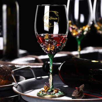 【Metal Base Wine Glasses】Engraved enamel glass (Lettering Gift) Customized Gift ,Birthday gift ,Commemorative gift