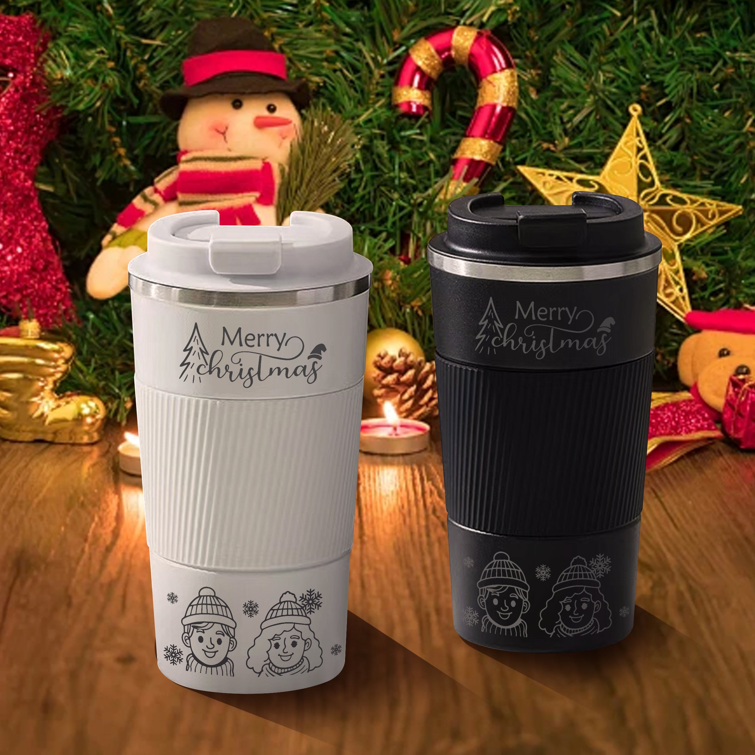 Christmas Couple Thermos Cup Set 2024 Couple Portrait Customization, Personalized Gifts, Exchange Gifts, Winter Coffee Travel Mugs, Romantic Gifts for Boyfriend and Girlfriend, Birthday Gifts