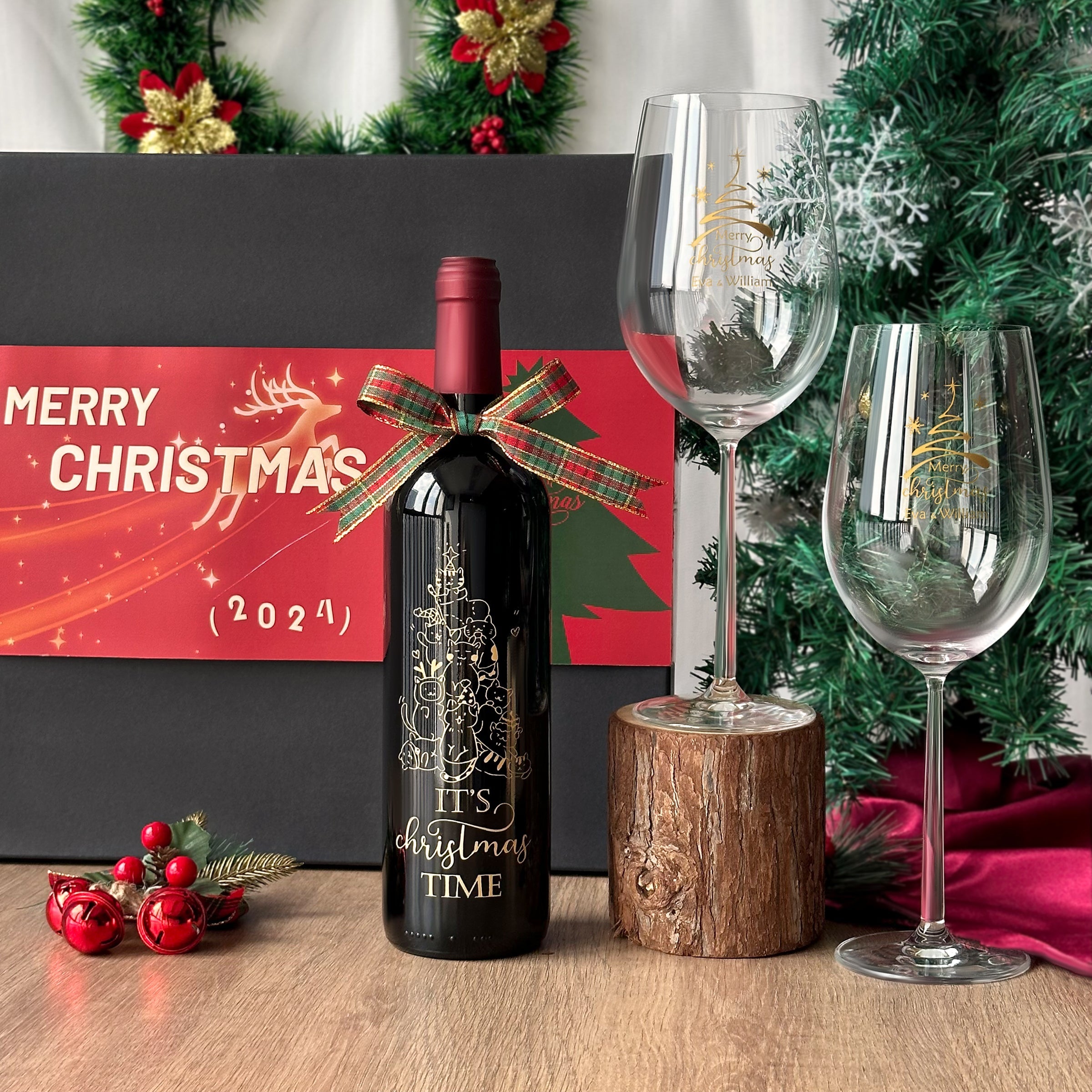[Pet Theme] 2024 Christmas Gift Box Custom Wine Gift Pet Engraving Wine Glass Customization Pet Cat Custom Gift Holiday Surprise Text Customization Name Design Business Gift Customized Christmas Gifts Pet Engraving Set 2024 DY05-55