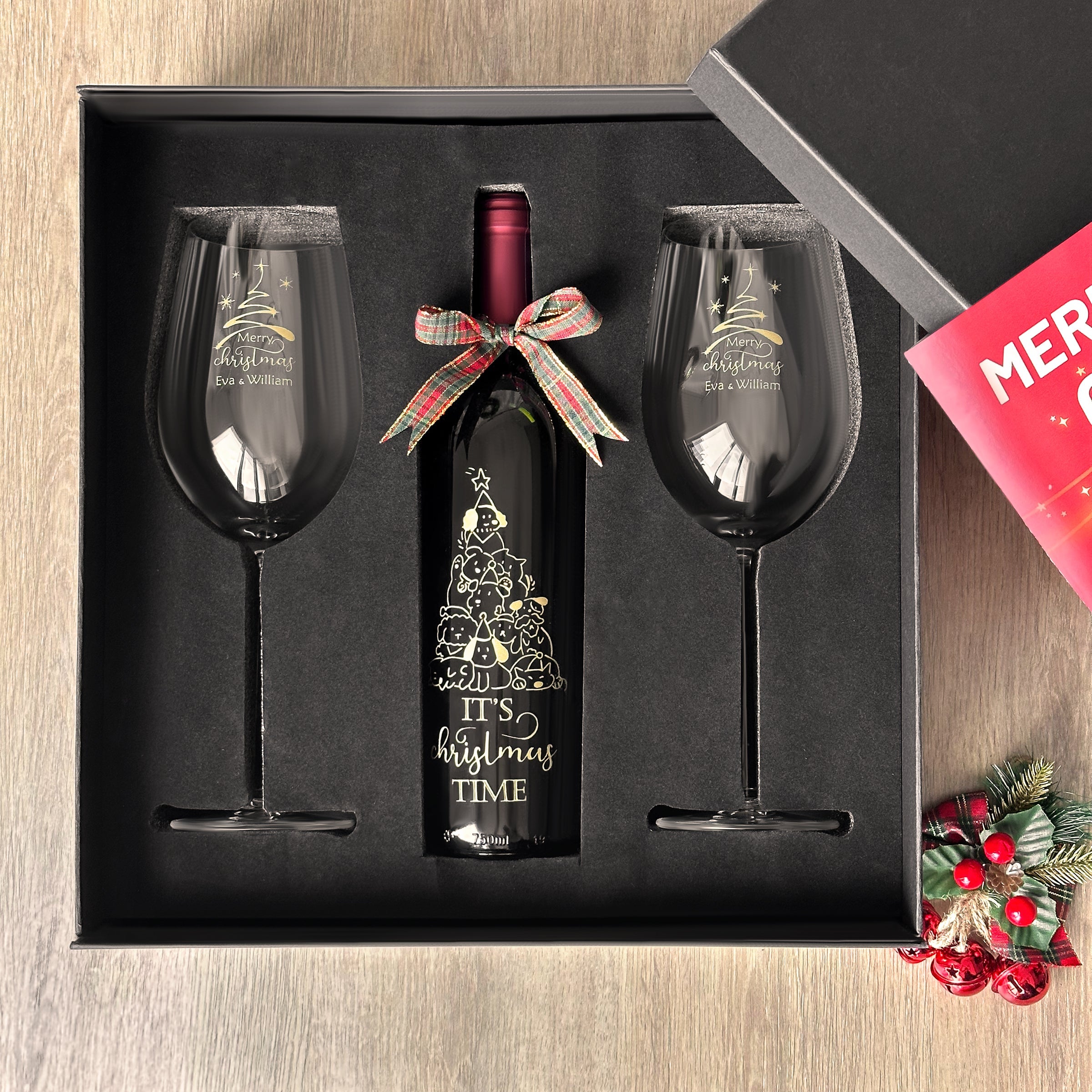[Pet Theme] 2024 Christmas Gift Box Custom Wine Gift Pet Engraving Wine Glass Customization Pet Cat Custom Gift Holiday Surprise Text Customization Name Design Business Gift Customized Christmas Gifts Pet Engraving Set 2024 DY05-55