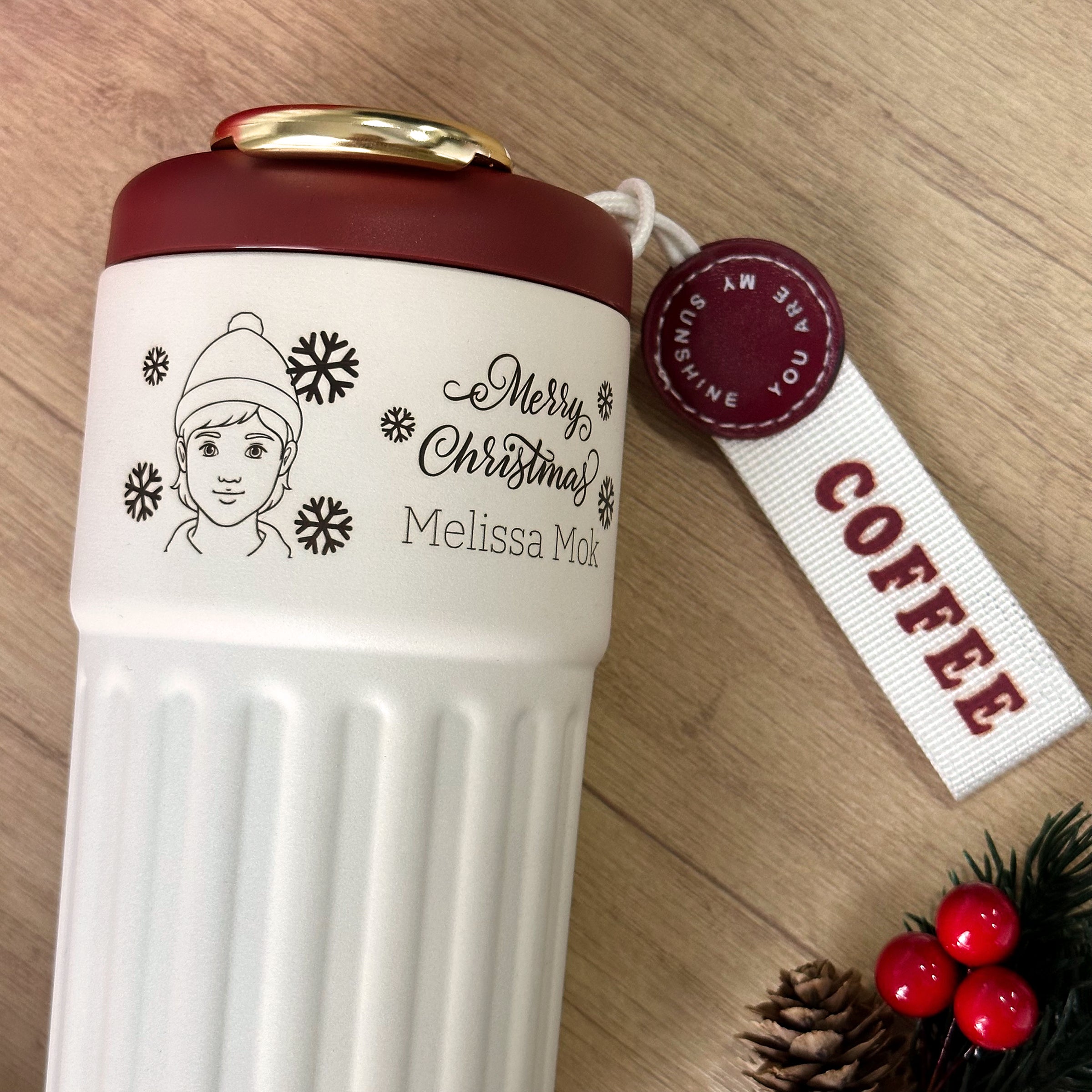 Christmas Thermos Cup Set 2024 – Custom Portrait Engraving, Festive Vibe, Couple Thermos Cups, Personalized Christmas Gift Box, Surprise Creative Gift DY05-55