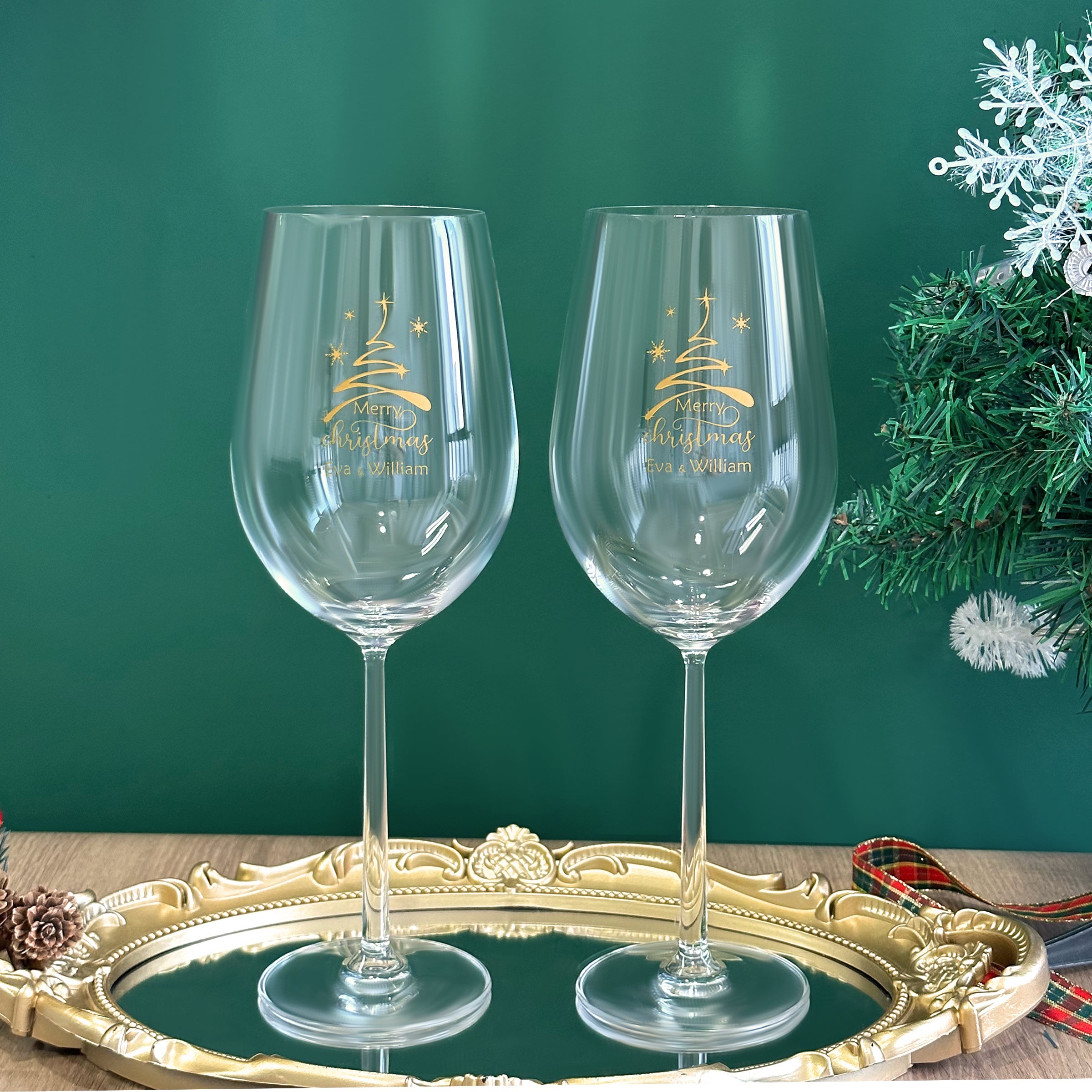 [Couple Glass Engraving] 2024 Christmas Double Glass Custom Gift Box Wine Glass Engraving Text Custom Champagne Glasses Goblets Couple Exchange Gift Winter Gift Romantic Warm Christmas Gift Christmas Set 2024 DY05-55