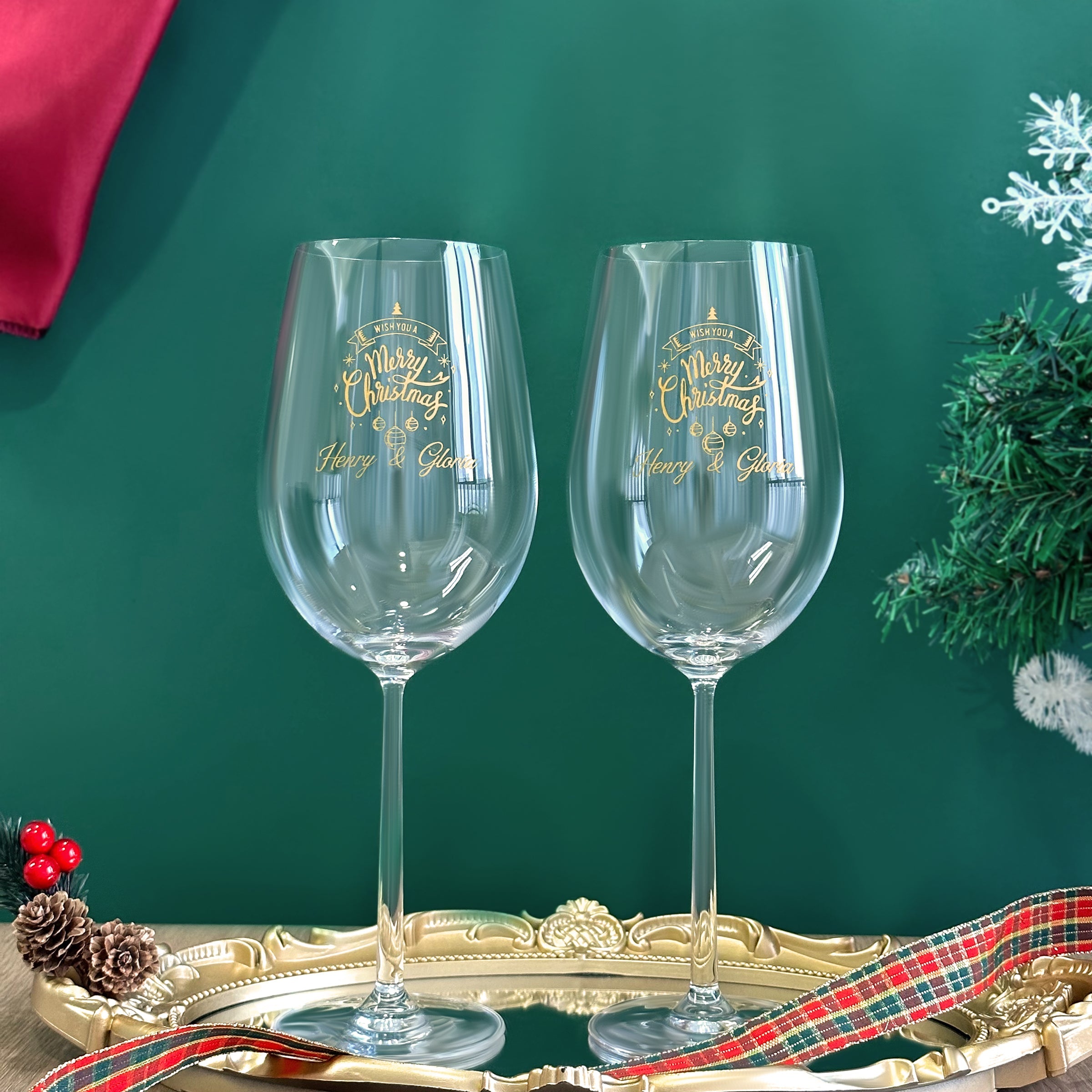 [Couple Glass Engraving] 2024 Christmas Double Glass Custom Gift Box Wine Glass Engraving Text Custom Champagne Glasses Goblets Couple Exchange Gift Winter Gift Romantic Warm Christmas Gift Christmas Set 2024 DY05-55
