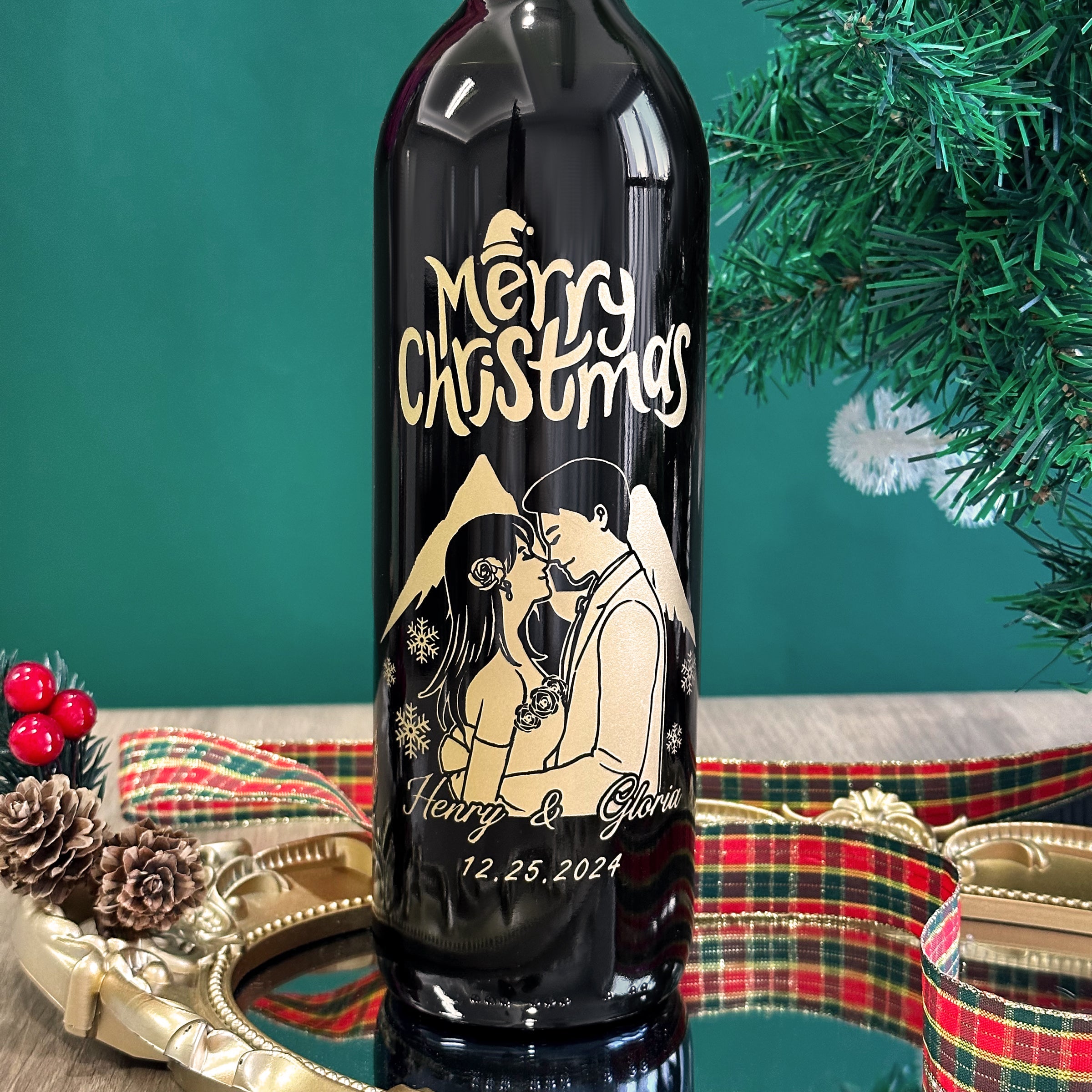 【Portrait Engraving】2024 Christmas Wine Gift Box French Red Wine with Wine Glass Set Customizable Wine Glass Text Engraving Christmas Celebration Gift Personalized Portrait Engraving Couple Gift Customized Christmas Wine Set DY05-55