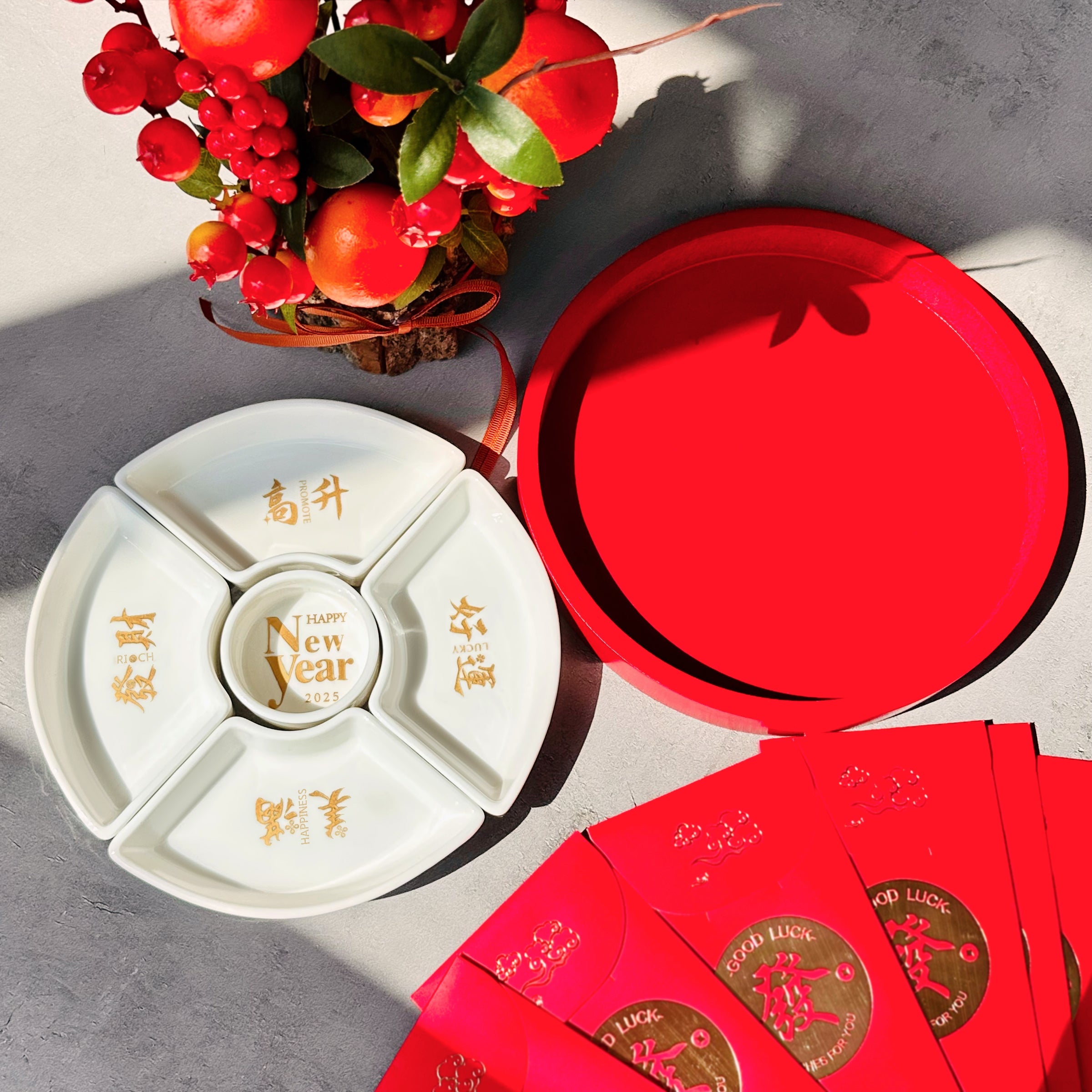 【Year of the Snake Fruit Tray Engraving】2025 New Year Blessing Ceramic Full Set New Year Blessing Engraving Gift for Elders, Friends, New Year Exchange Gifts, Employee Gifts, Blessing Gifts 2025 New Year Gift Snack Box Customization DY05-56