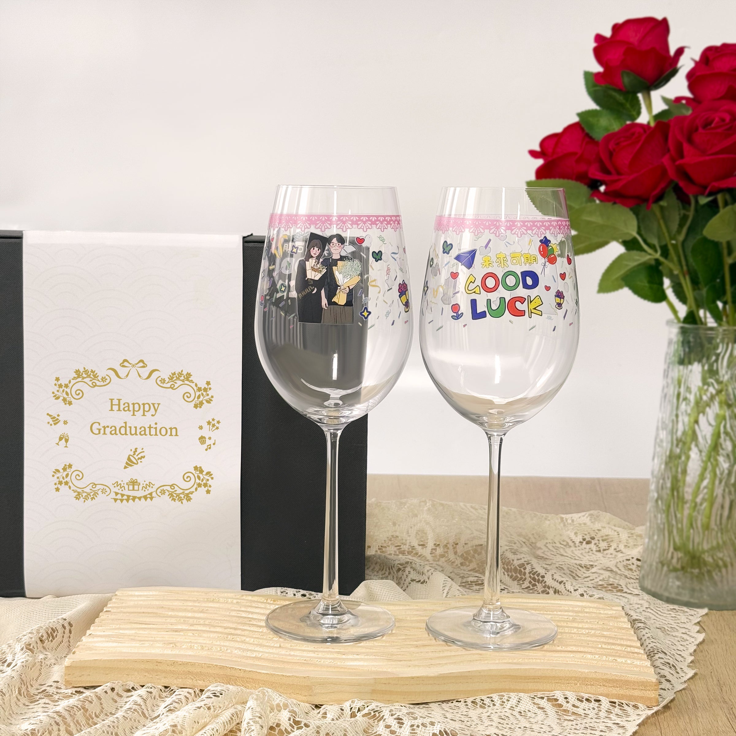 Graduation Keepsake Gift - Custom Wine Glass with Full-Color Printing & Portrait Illustration, Personalized Graduation Present - Creative Party Memento for Classmates, Thank You Gift for TeachersDY01-408