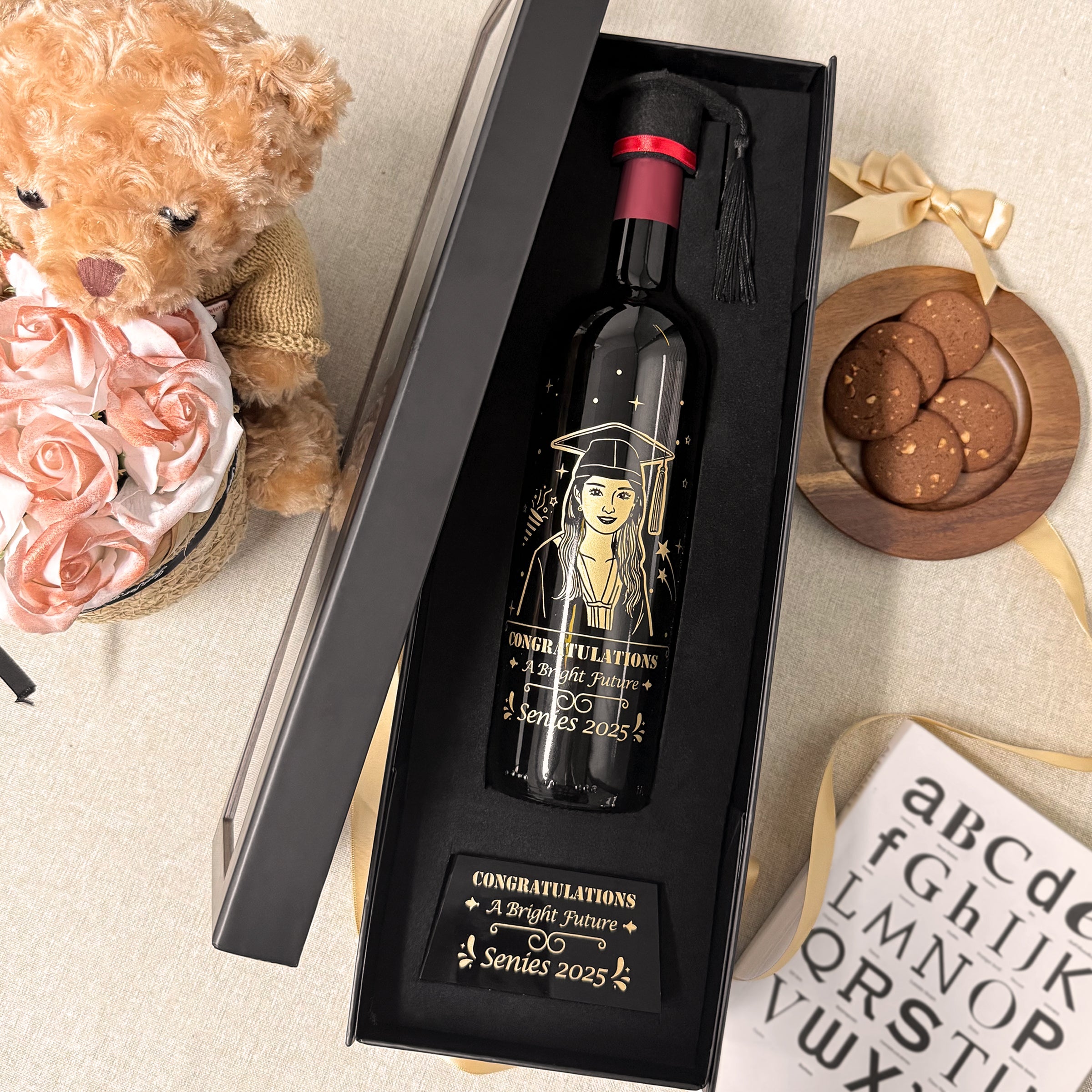 Custom Graduation Gift · Portrait Engraving Gift Box Celebrating Graduation Ceremony · Perfect Gift for Friends Photo Design · One-of-a-Kind Personalized Present Portrait Engraving Red Wine Graduation Gift DY05-66