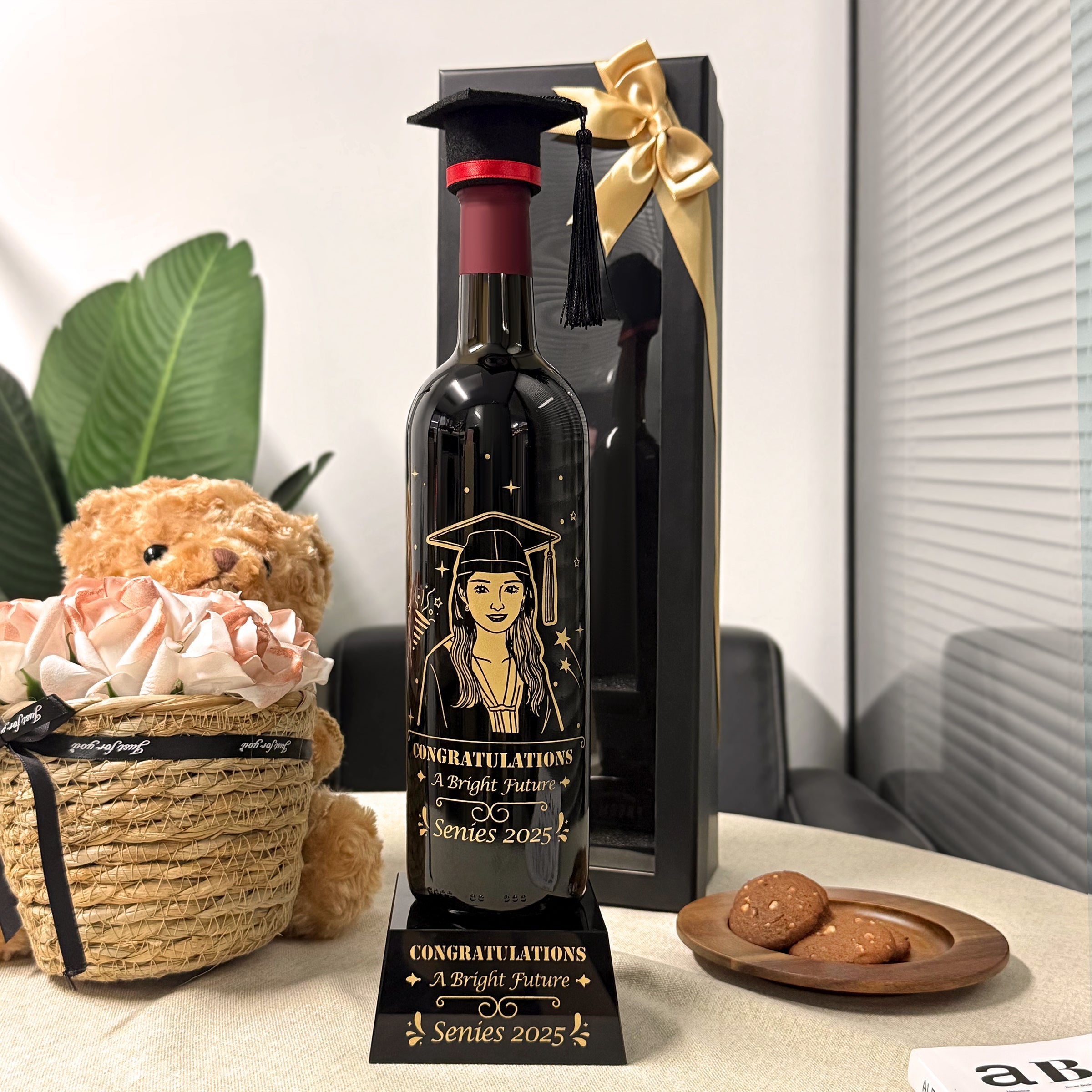 Custom Graduation Gift · Portrait Engraving Gift Box Celebrating Graduation Ceremony · Perfect Gift for Friends Photo Design · One-of-a-Kind Personalized Present Portrait Engraving Red Wine Graduation Gift DY05-66