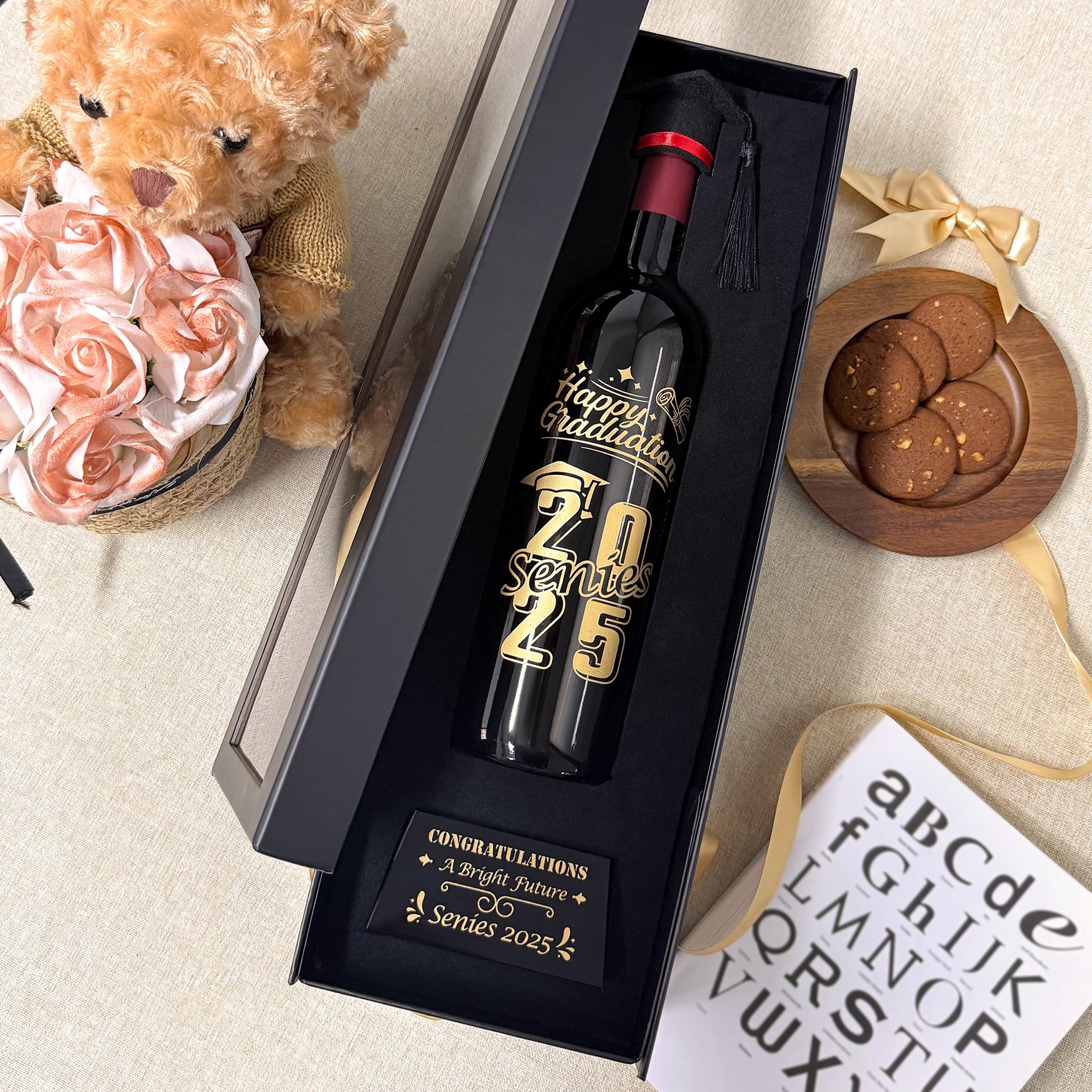 Custom Graduation Wine Gift Box Engraved Wine Bottle & Personalized Creative Trophy Perfect for graduation parties, farewell gatherings, and teacher appreciation banquets An ideal gift for graduates, teachers DY05-66