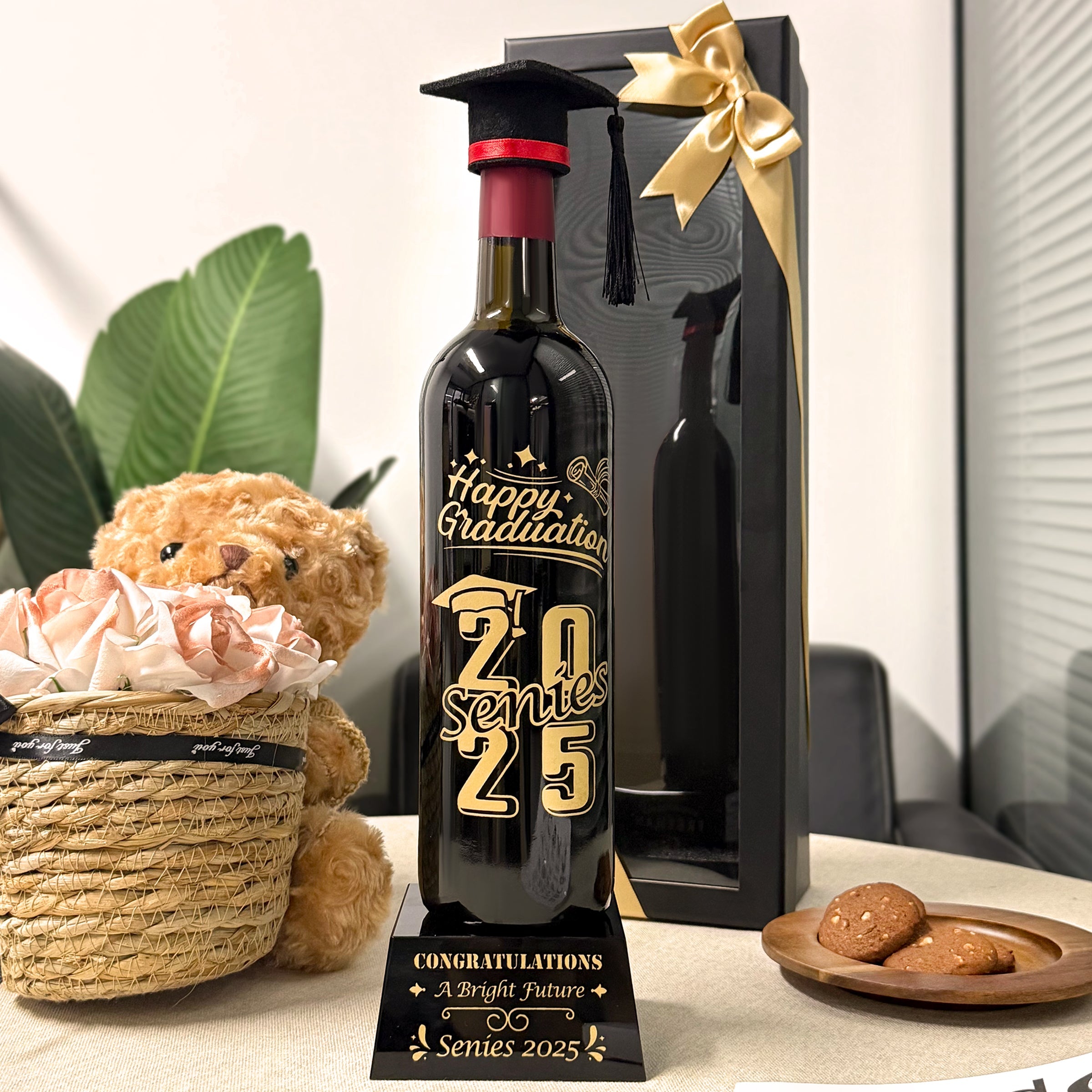 Custom Graduation Wine Gift Box Engraved Wine Bottle & Personalized Creative Trophy Perfect for graduation parties, farewell gatherings, and teacher appreciation banquets An ideal gift for graduates, teachers DY05-66