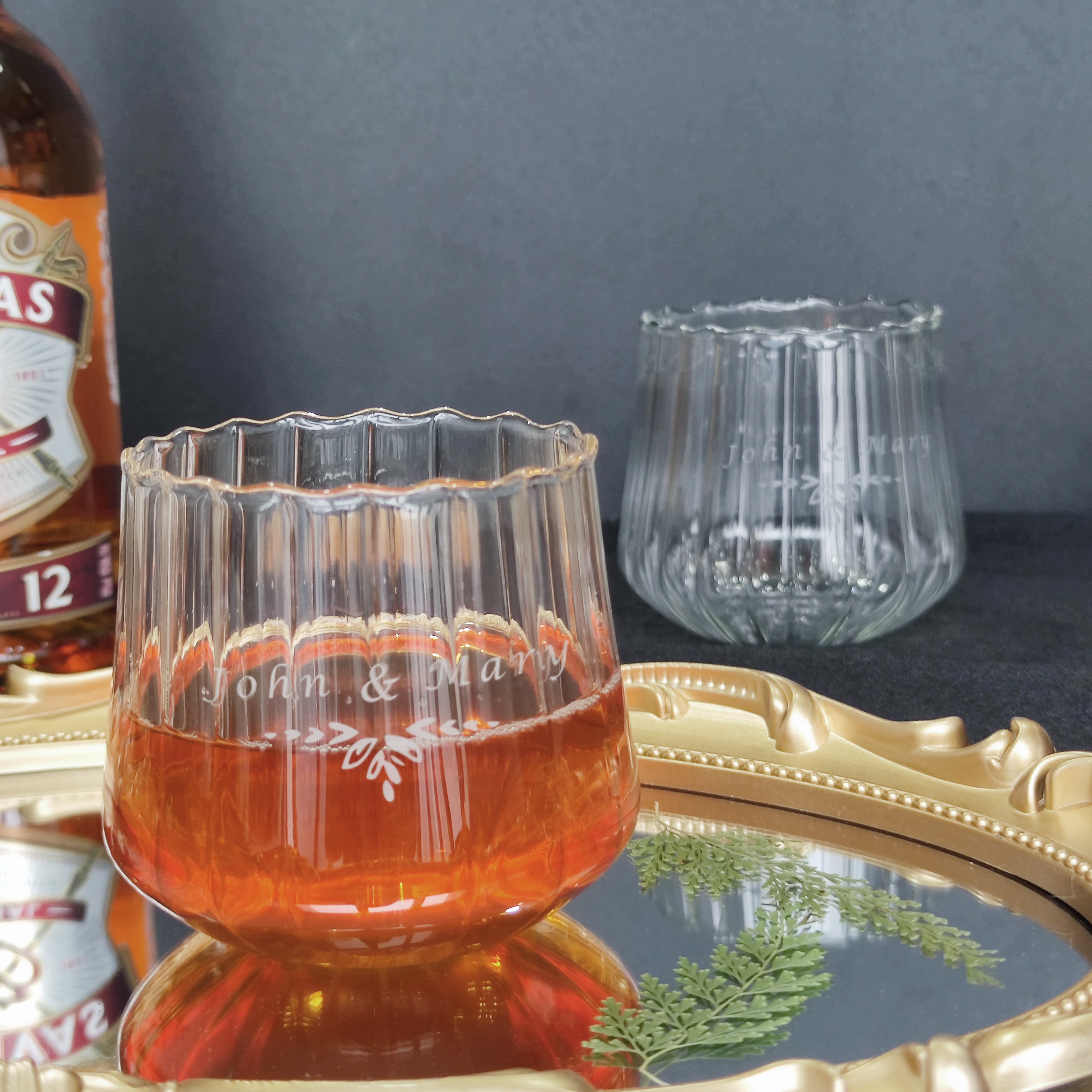 Customized text, whiskey glass, name engraving, striped flower cup, wine glass, drink cup, birthday gift gift box, surprise creative pairing of glasses Whiskey Glass-DY01-370