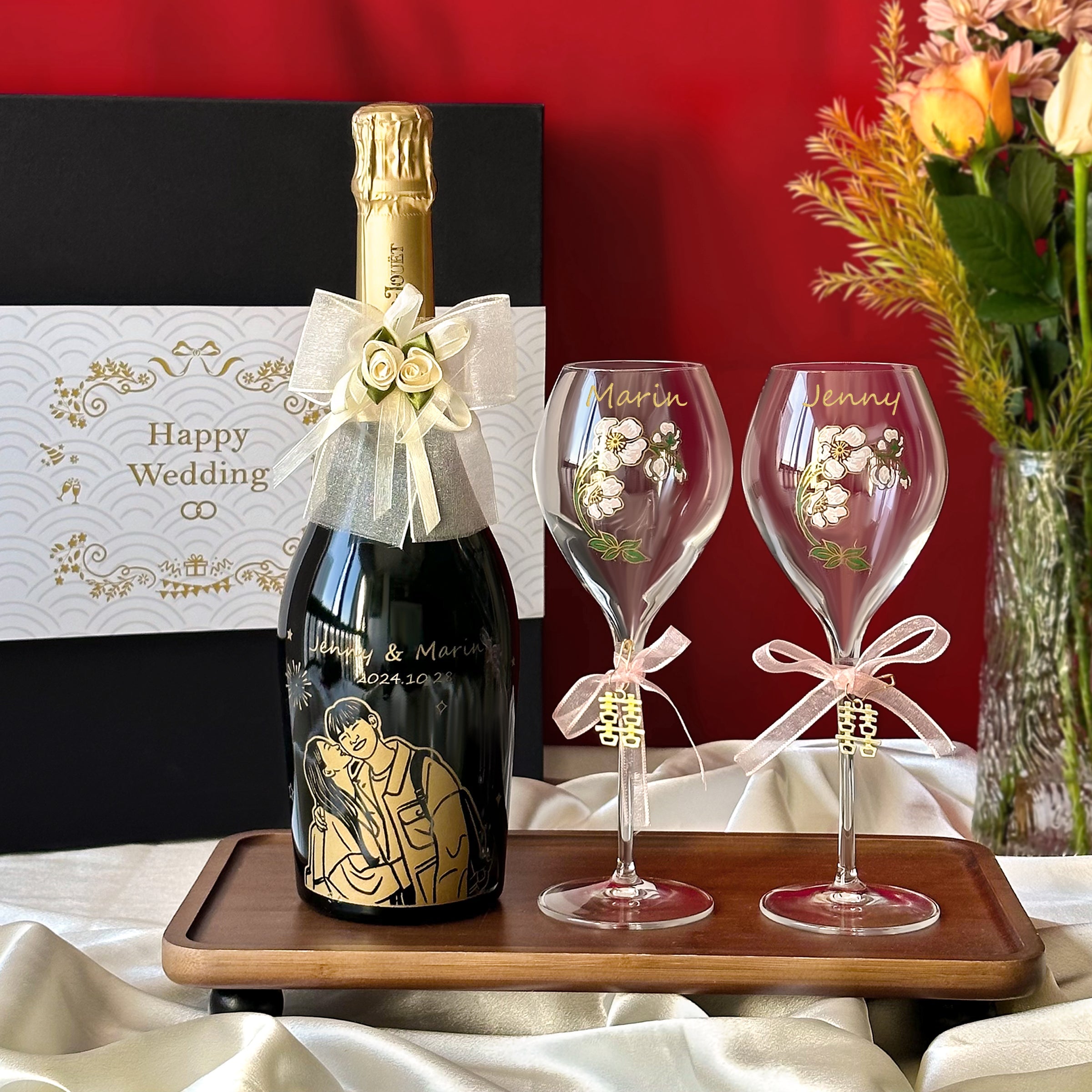 [Portrait Engraving] Perrier-Jouët Grand Brut Set - Wedding Gift, Customized Gift, Valentine's Day Gift, Wedding Gift for Newlyweds, Anniversary Gift for Bride and Groom, Congratulatory and Creative Gift - DY01-400