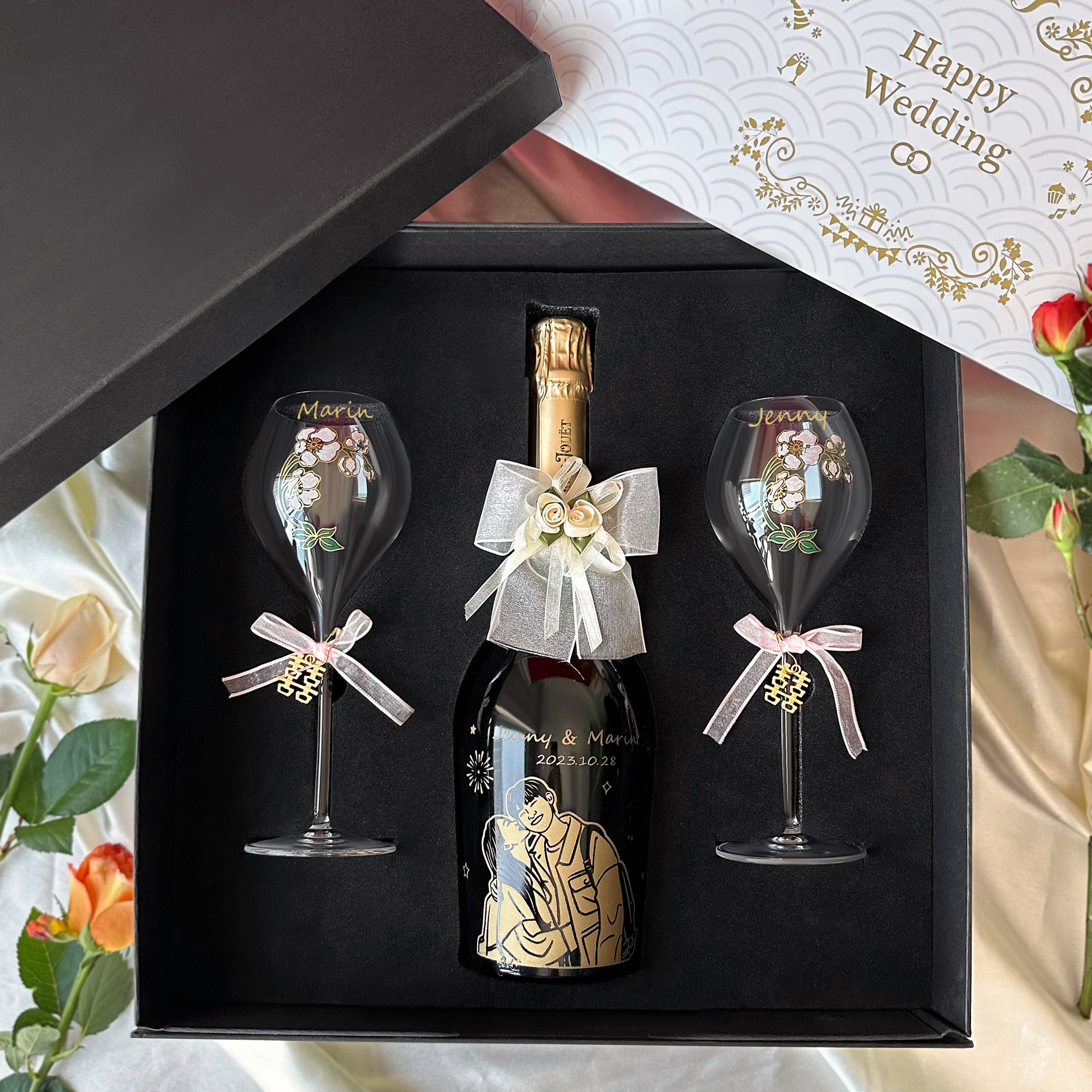 [Portrait Engraving] Perrier-Jouët Grand Brut Set - Wedding Gift, Customized Gift, Valentine's Day Gift, Wedding Gift for Newlyweds, Anniversary Gift for Bride and Groom, Congratulatory and Creative Gift - DY01-400