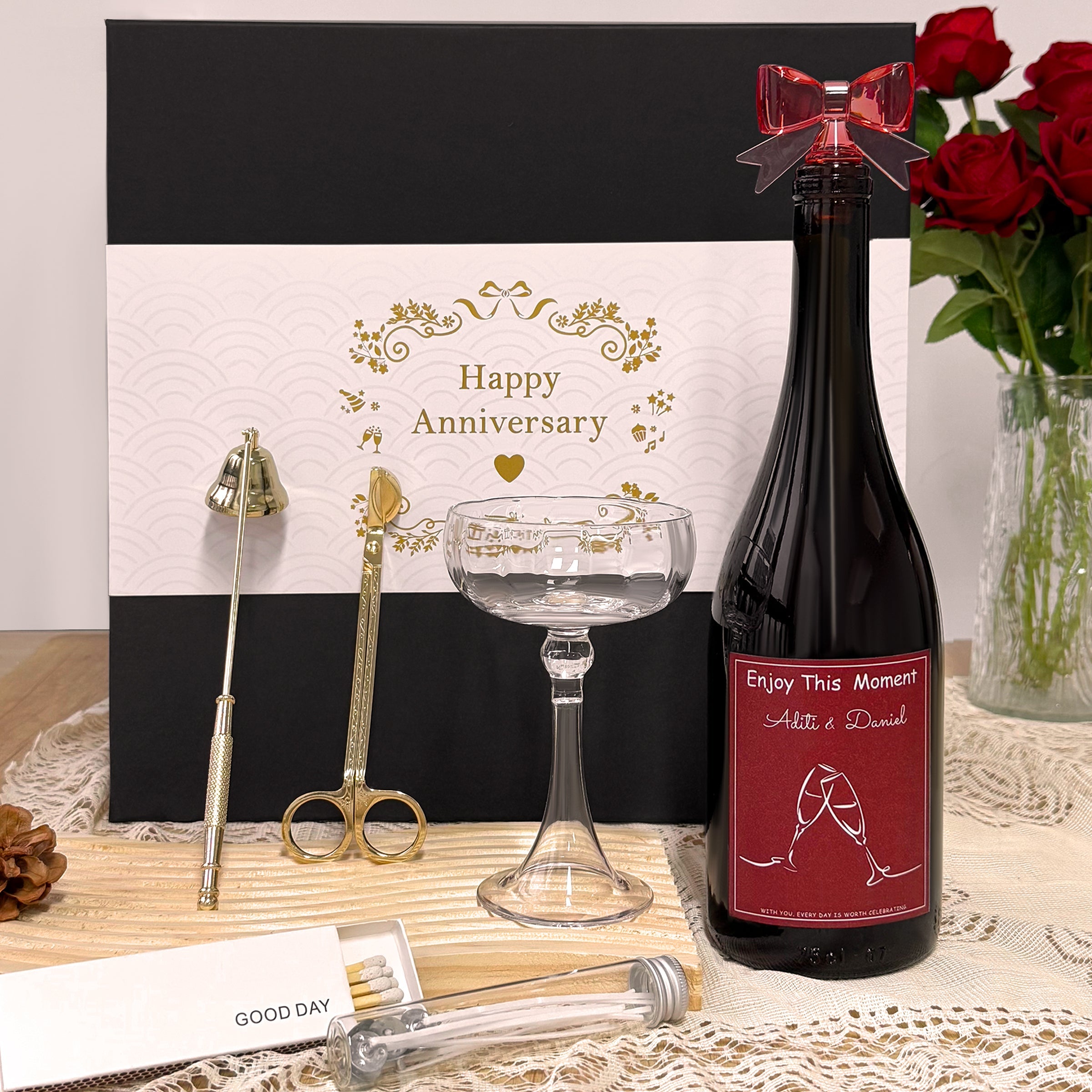 DIY Aromatherapy Gift Box - Customizable Name Engraving, Glitter Flow Wax Candle Set with Romantic Wine Label Personalization