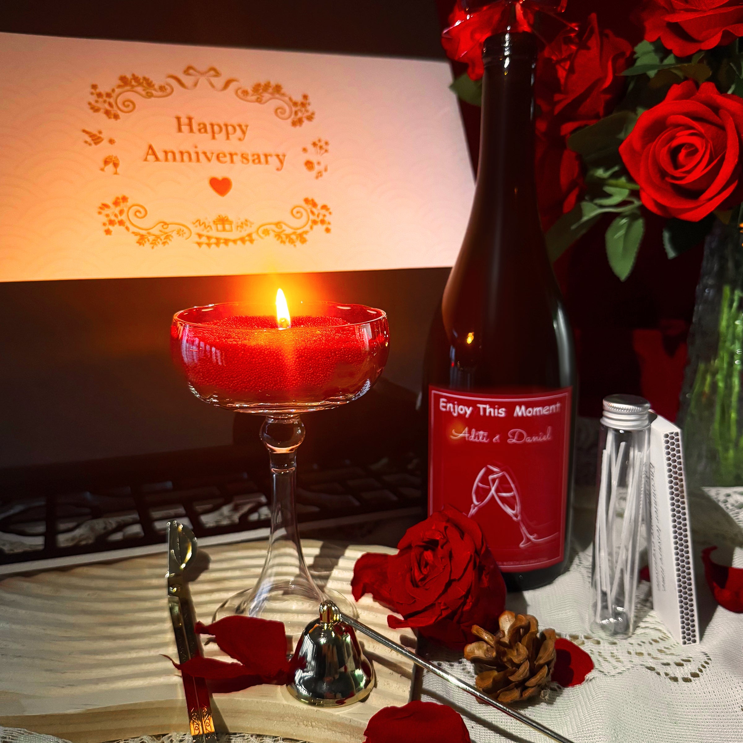 DIY Aromatherapy Gift Box - Customizable Name Engraving, Glitter Flow Wax Candle Set with Romantic Wine Label Personalization