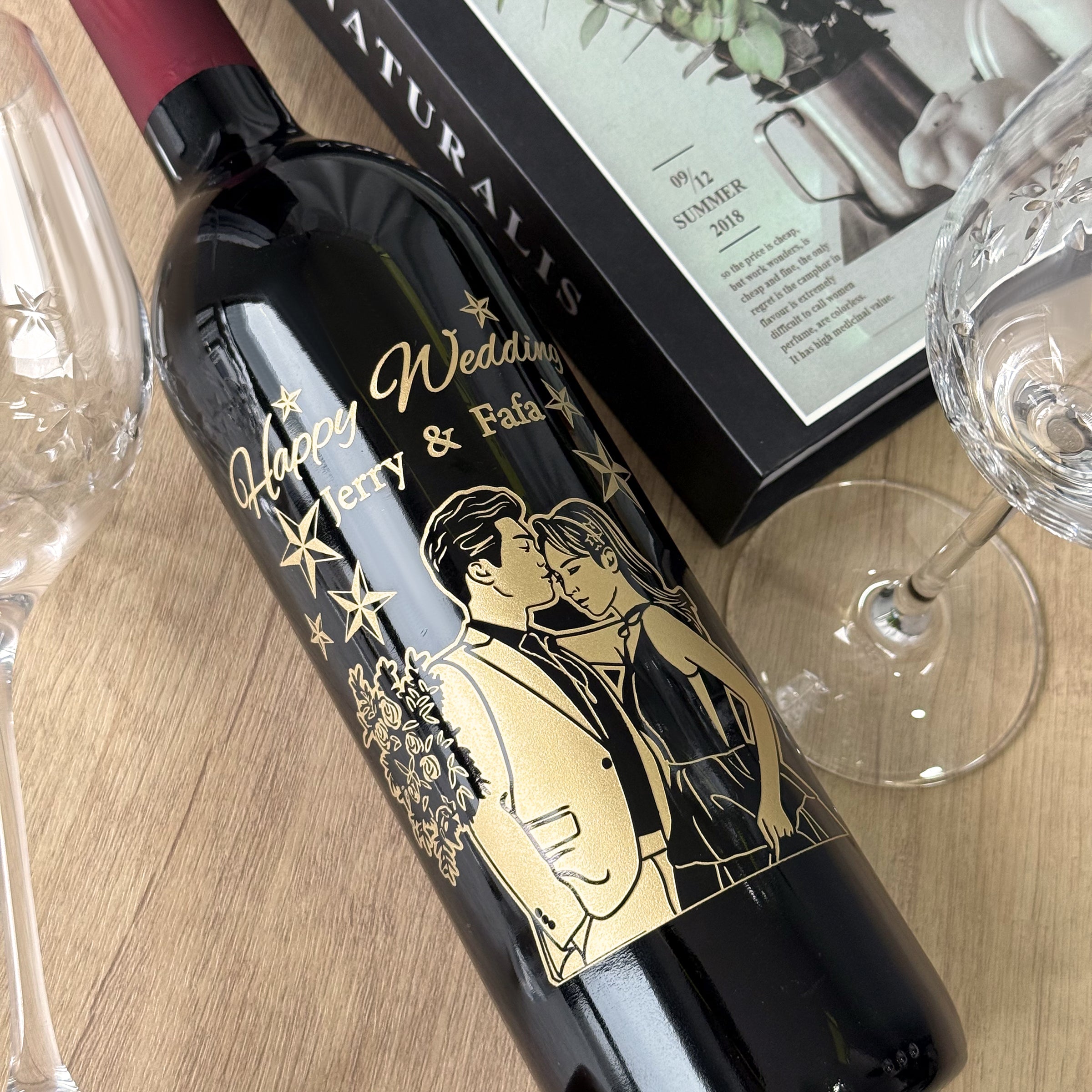 [Customized Wedding Gift] Starry Flower Pair of Glasses Portrait Engraved Red Wine Gift Box Customized Valentine's Day Gift, Wedding Gift for Newlyweds, Anniversary Gift for Groom and Bride, Congratulatory Gift Box Set, Creative Blessing Gift