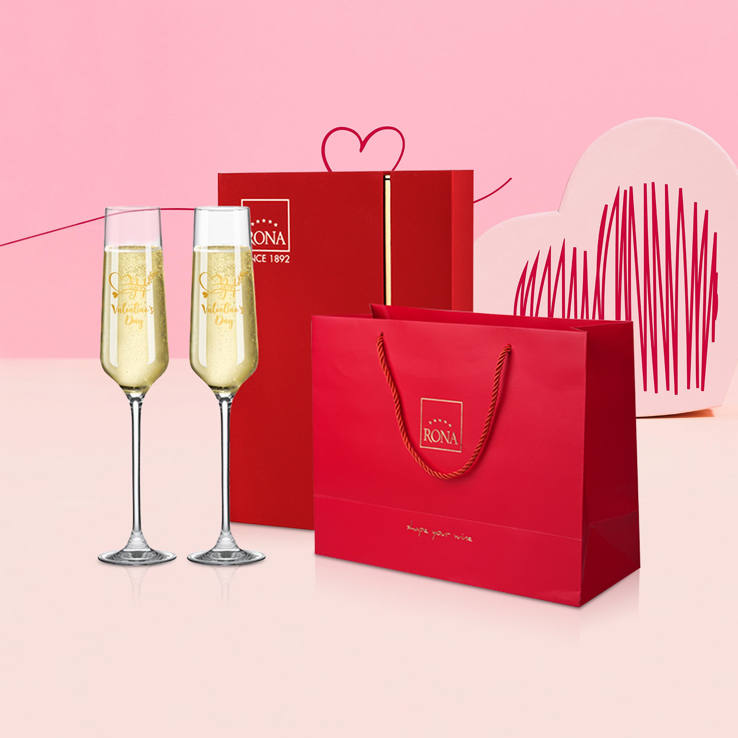 [Romantic Valentine's day] RONA champagne glasses matching glasses (Valentine's Day gift box), a must-have gift for your girlfriend, engraving gift