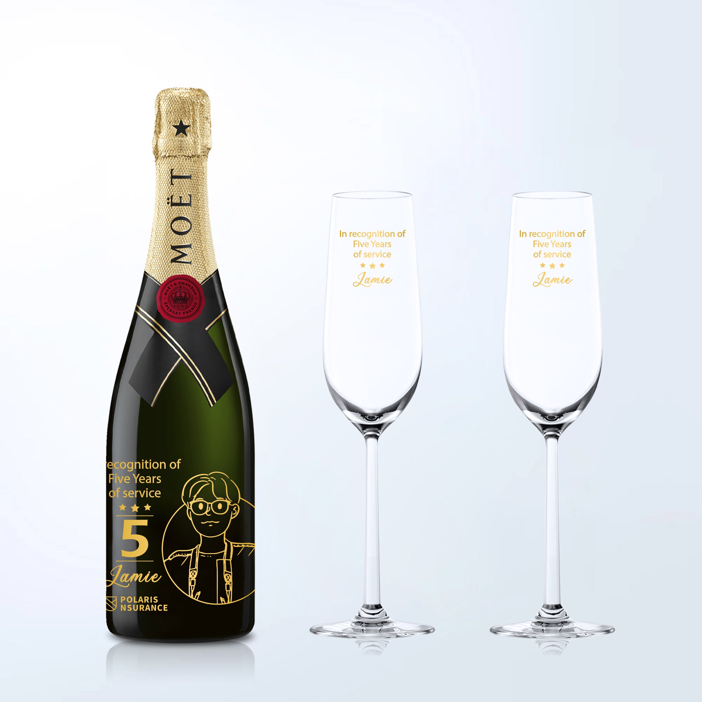 High-end corporate gifts, send distinguished VIPs Moët & Chandon Impérial & Bottega Champagne Glasses Gift Set with Engraving