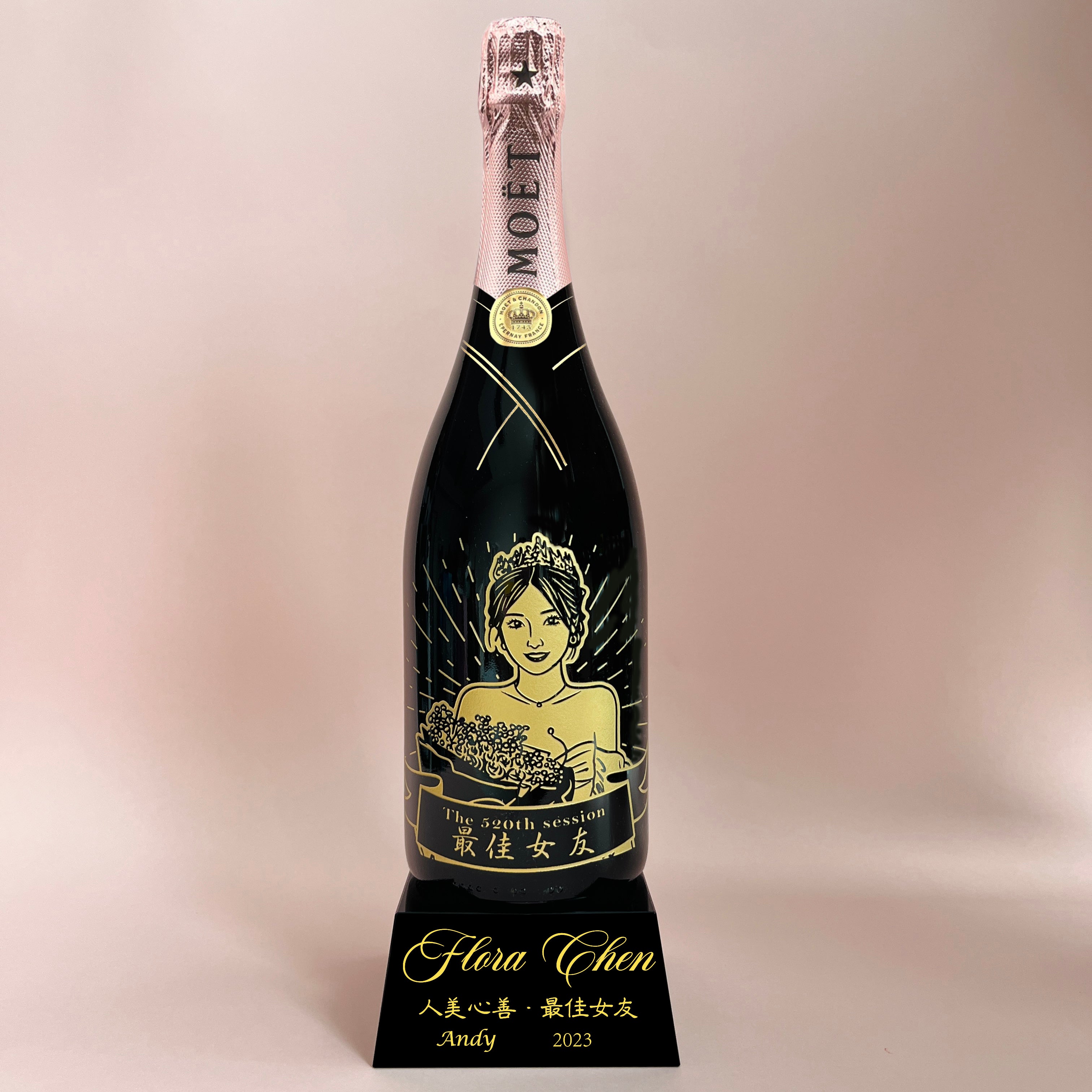 【Romantic Valentine's day】Moët & Chandon Rose Impérial portrait sculpture trophy commemorative gift customized gift