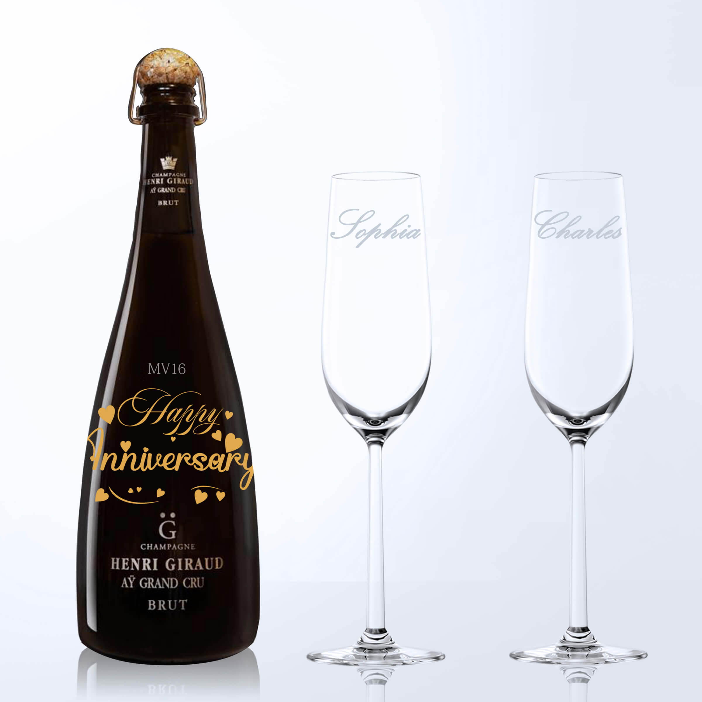 Henri Giraud MV16 & Bottega Champagne Glasses Gift Set with Engraving |亨利吉羅橡木桶陳釀香檳MV16&Bottega香檳杯套裝(含文字雕刻） - Design Your Own Wine